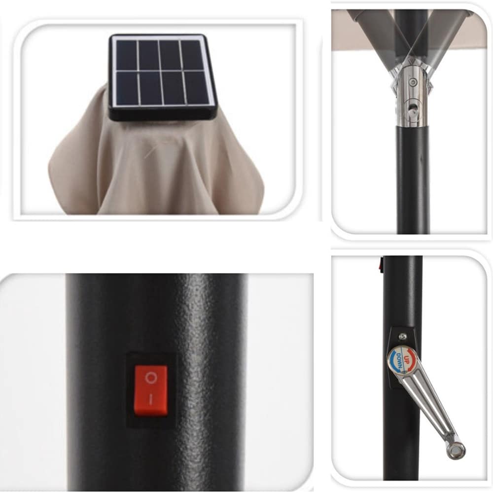 Umbrela terasa cu panou solar AMBIANCE, metal, 270 x 232 cm, iluminare LED, taupe