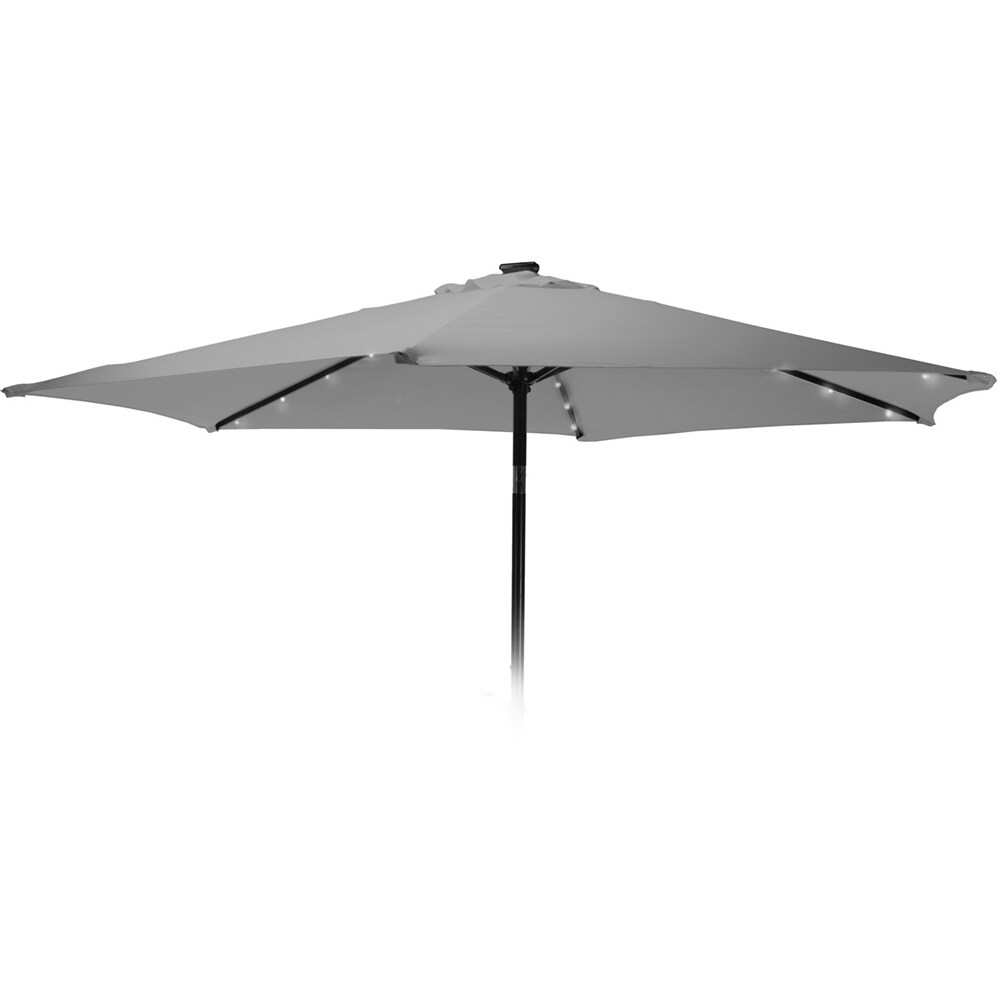 Umbrela terasa cu panou solar AMBIANCE, metal, 270 x 232 cm, iluminare LED, gri deschis