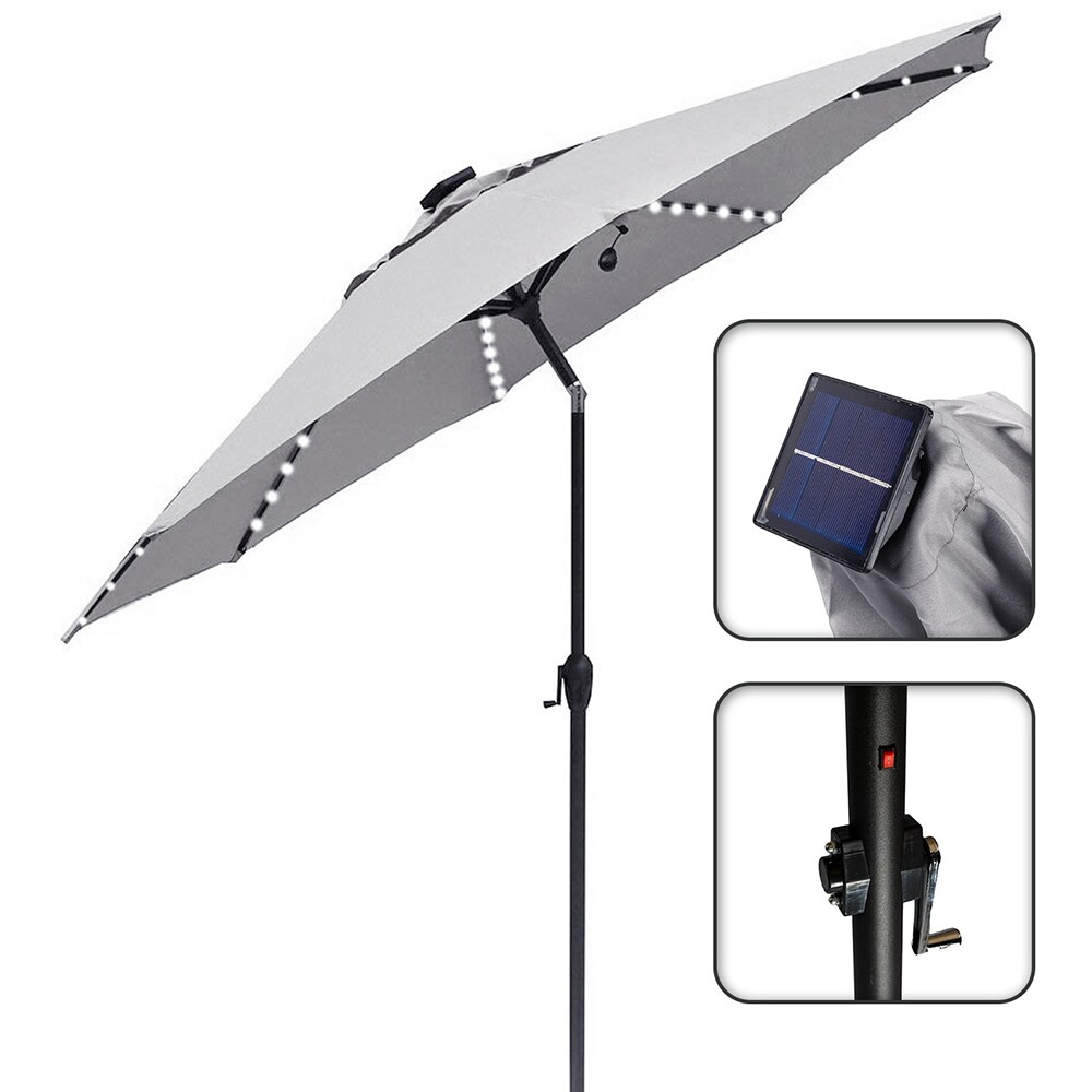 Umbrela terasa cu panou solar AMBIANCE, metal, 270 x 232 cm, iluminare LED, gri deschis