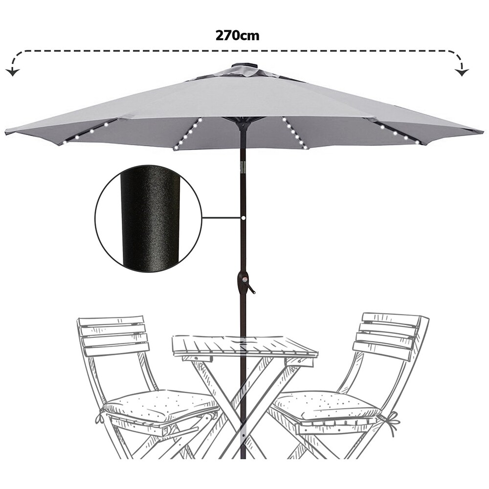 Umbrela terasa cu panou solar AMBIANCE, metal, 270 x 232 cm, iluminare LED, gri deschis