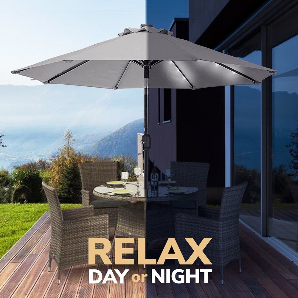 Umbrela terasa cu panou solar AMBIANCE, metal, 270 x 232 cm, iluminare LED, gri deschis