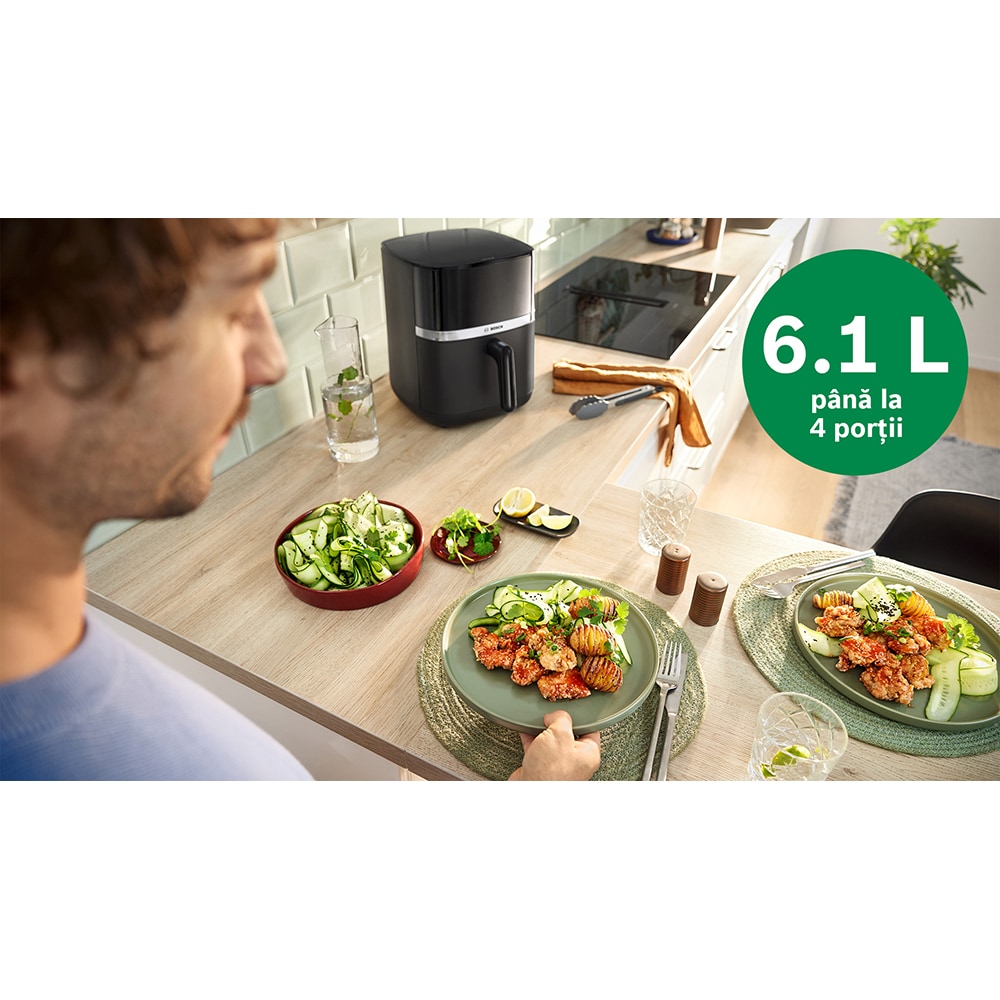 Friteuza cu aer cald BOSCH Seria 4 MAF462B0, 6.1l, 2050W, negru-argintiu