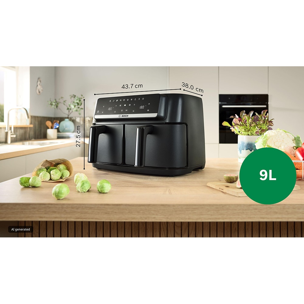 Friteuza cu aer cald dubla BOSCH Seria 4 MAFD440B1, 9l, 2500W, negru-argintiu
