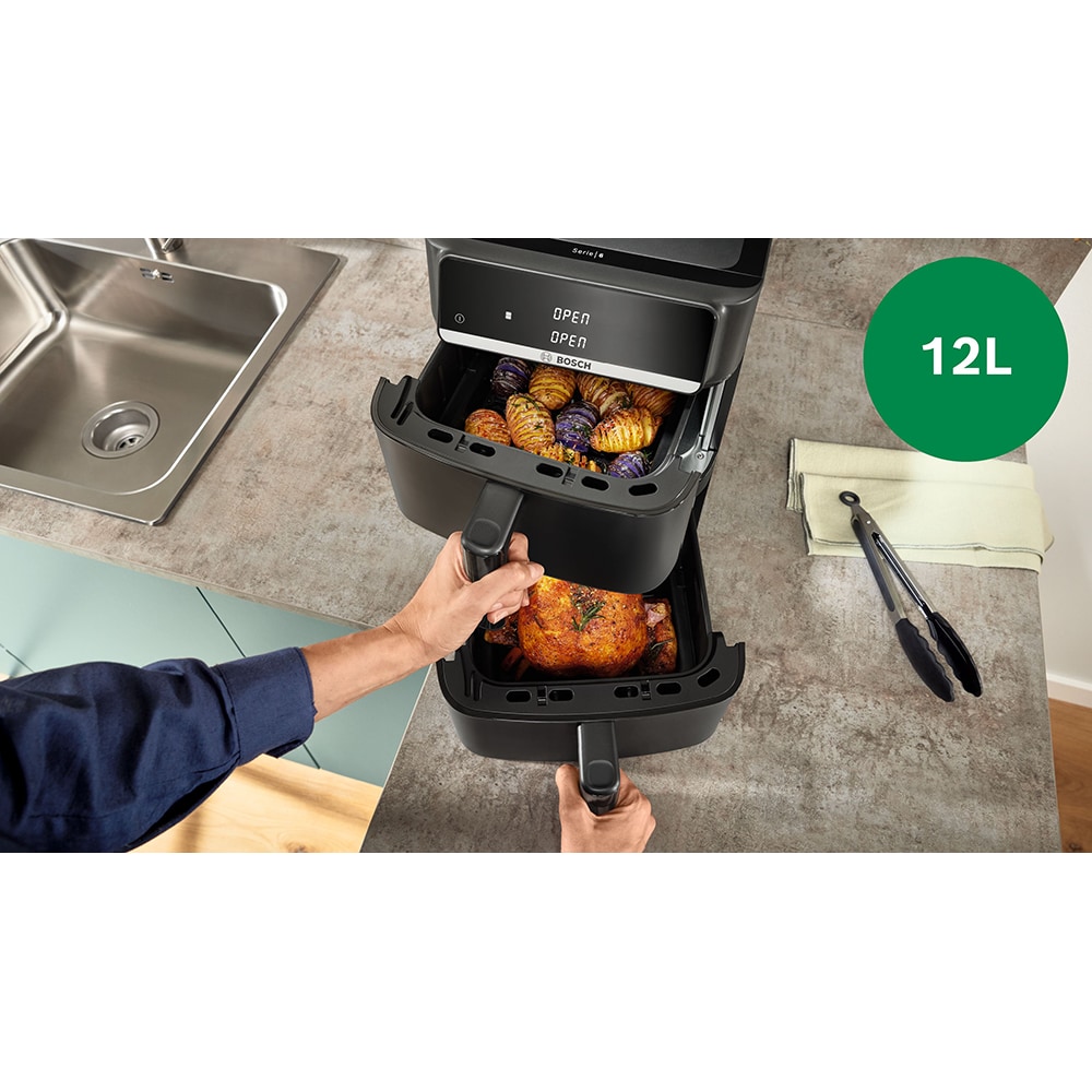 Friteuza cu aer cald dubla BOSCH Seria 6 MAFD661B4, 12l, 2800W, negru