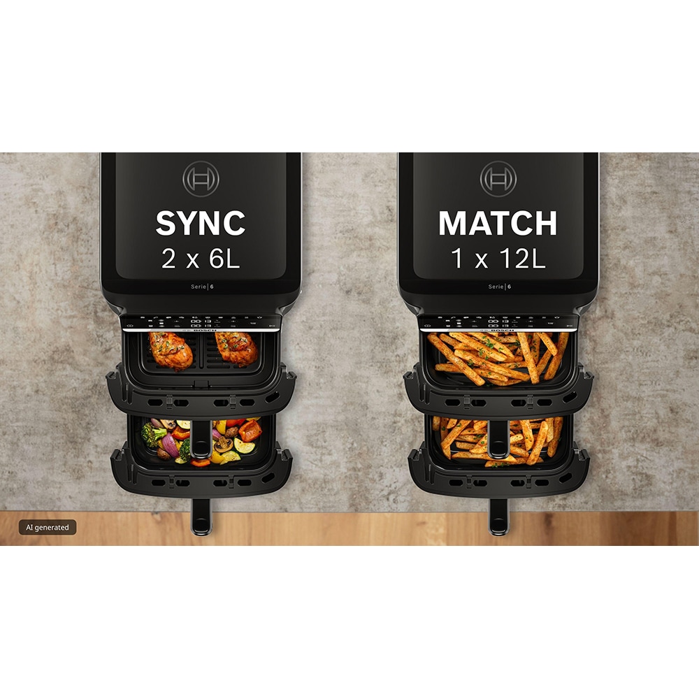 Friteuza cu aer cald dubla BOSCH Seria 6 MAFD661B4, 12l, 2800W, negru