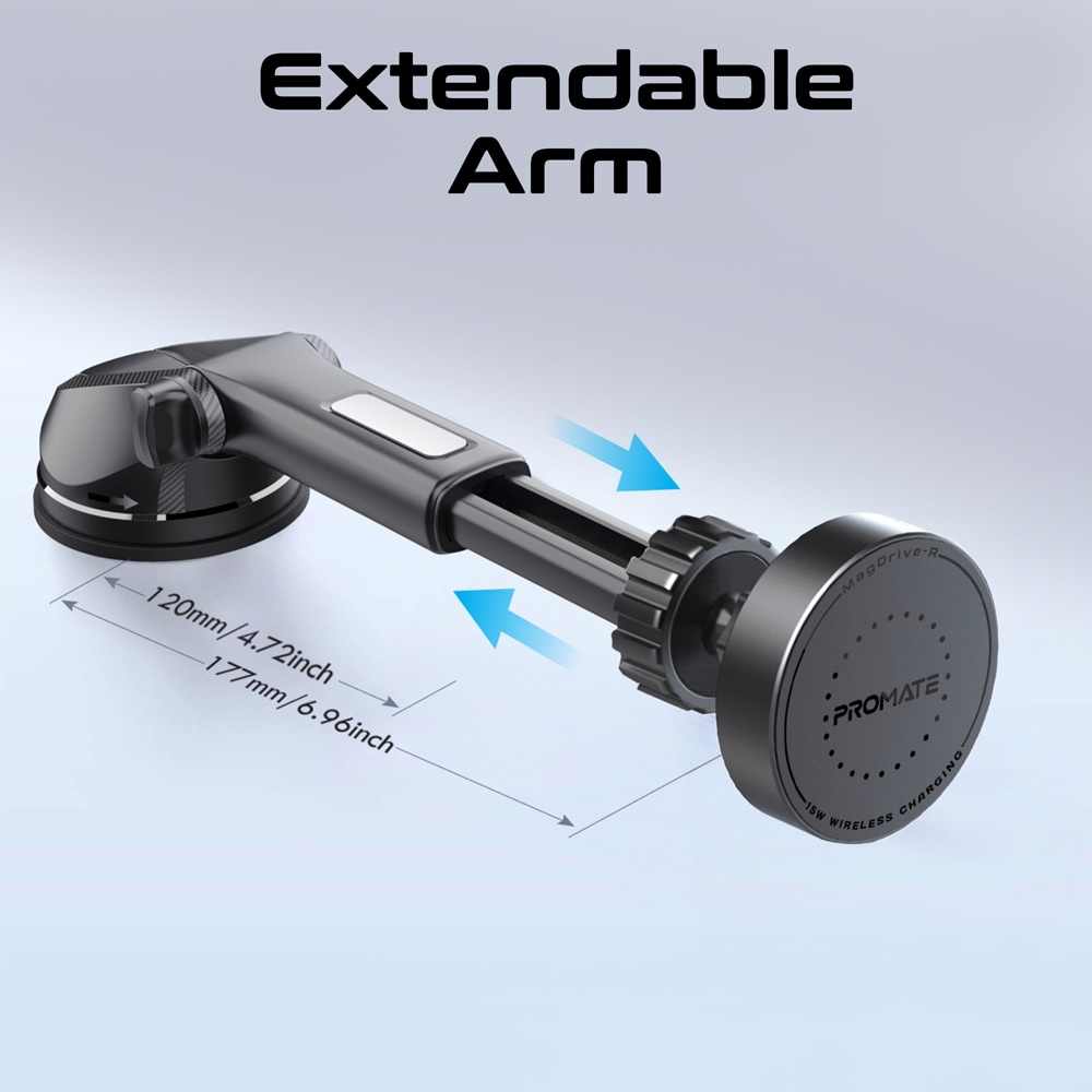 Suport auto cu incarcare wireless PROMATE MagDrive-R, parbriz/ventilatie, MagSafe 15W, negru