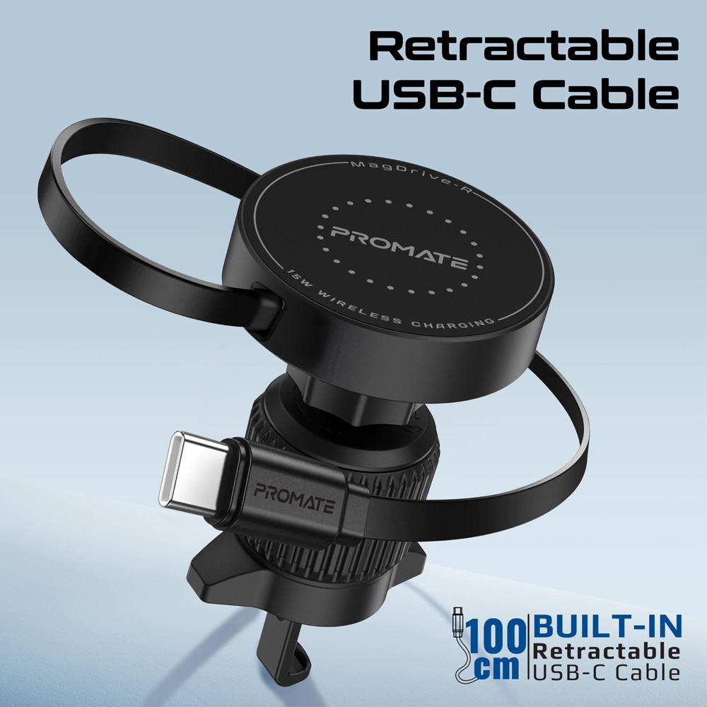 Suport auto cu incarcare wireless PROMATE MagDrive-R, parbriz/ventilatie, MagSafe 15W, negru