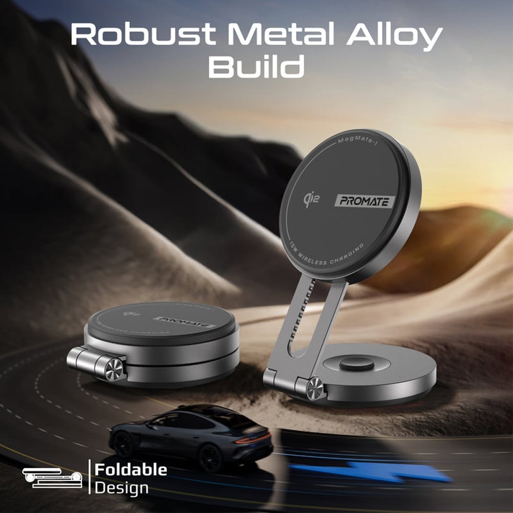 Suport auto cu incarcare wireless PROMATE MagMate-1, bord/ecran LCD, MagSafe 15W, negru
