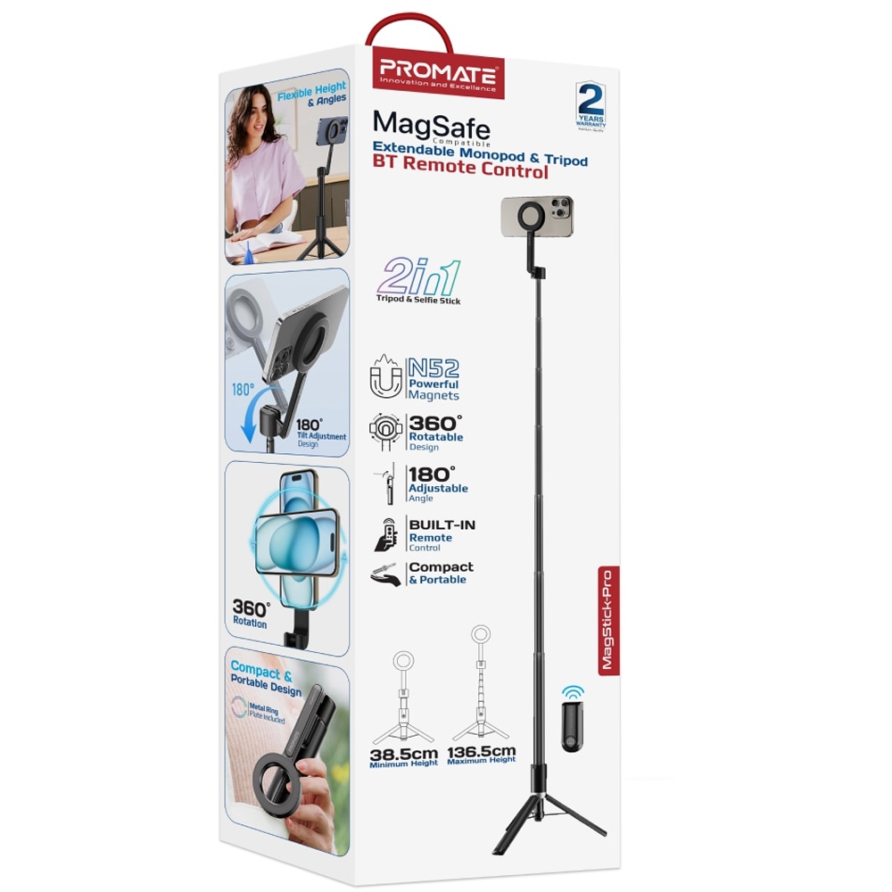 Selfie stick PROMATE MAGSTICK-PRO, MagSafe, negru