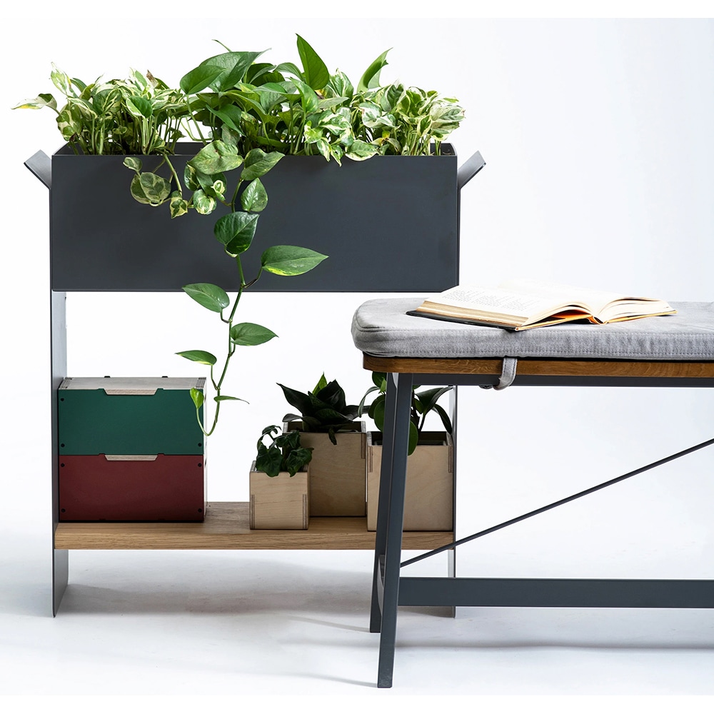 Unitate depozitare cu suport ghiveci flori SPIN Fliss, 68 x 25 x 71 cm, gri antracit