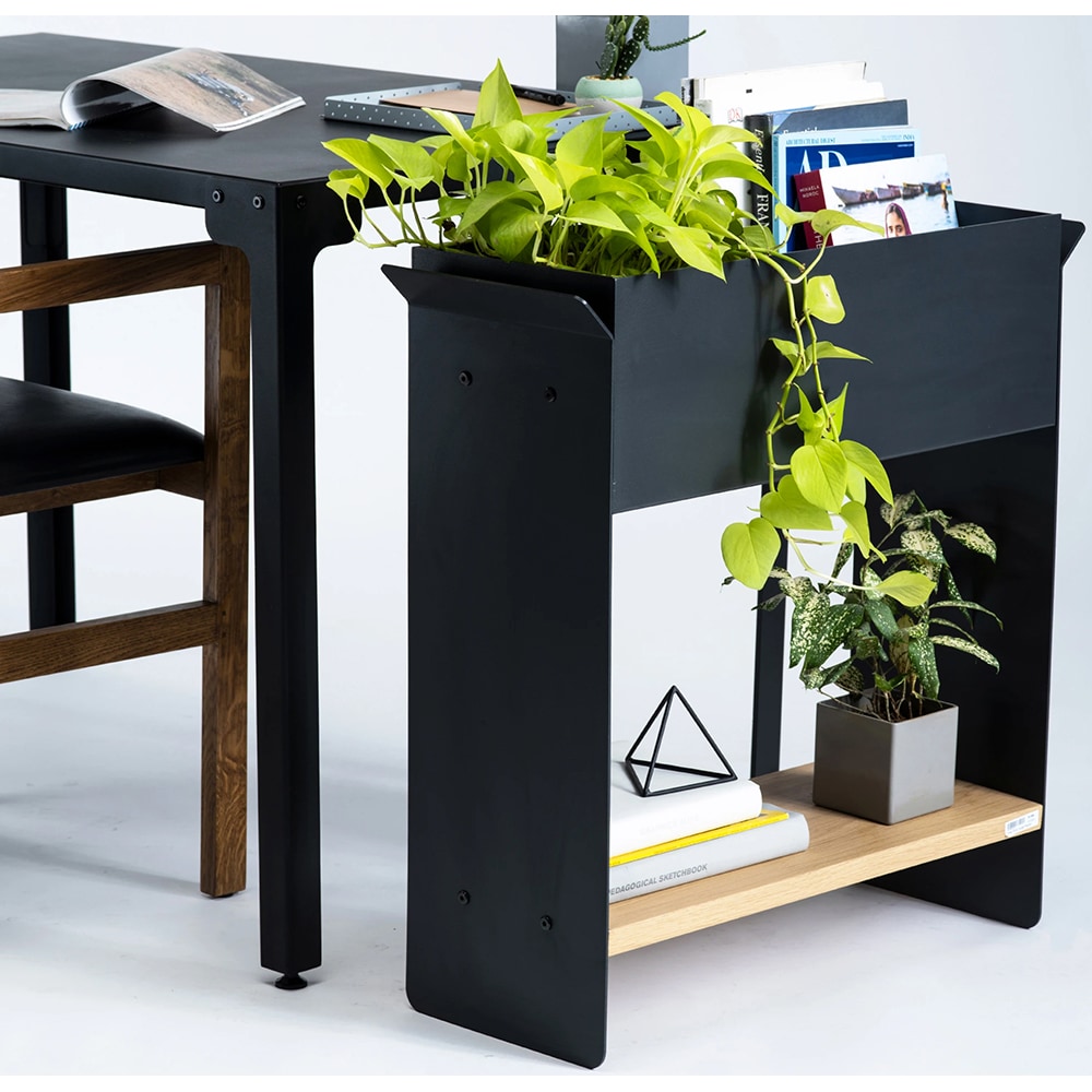 Unitate depozitare cu suport ghiveci flori SPIN Fliss, 68 x 25 x 71 cm, negru