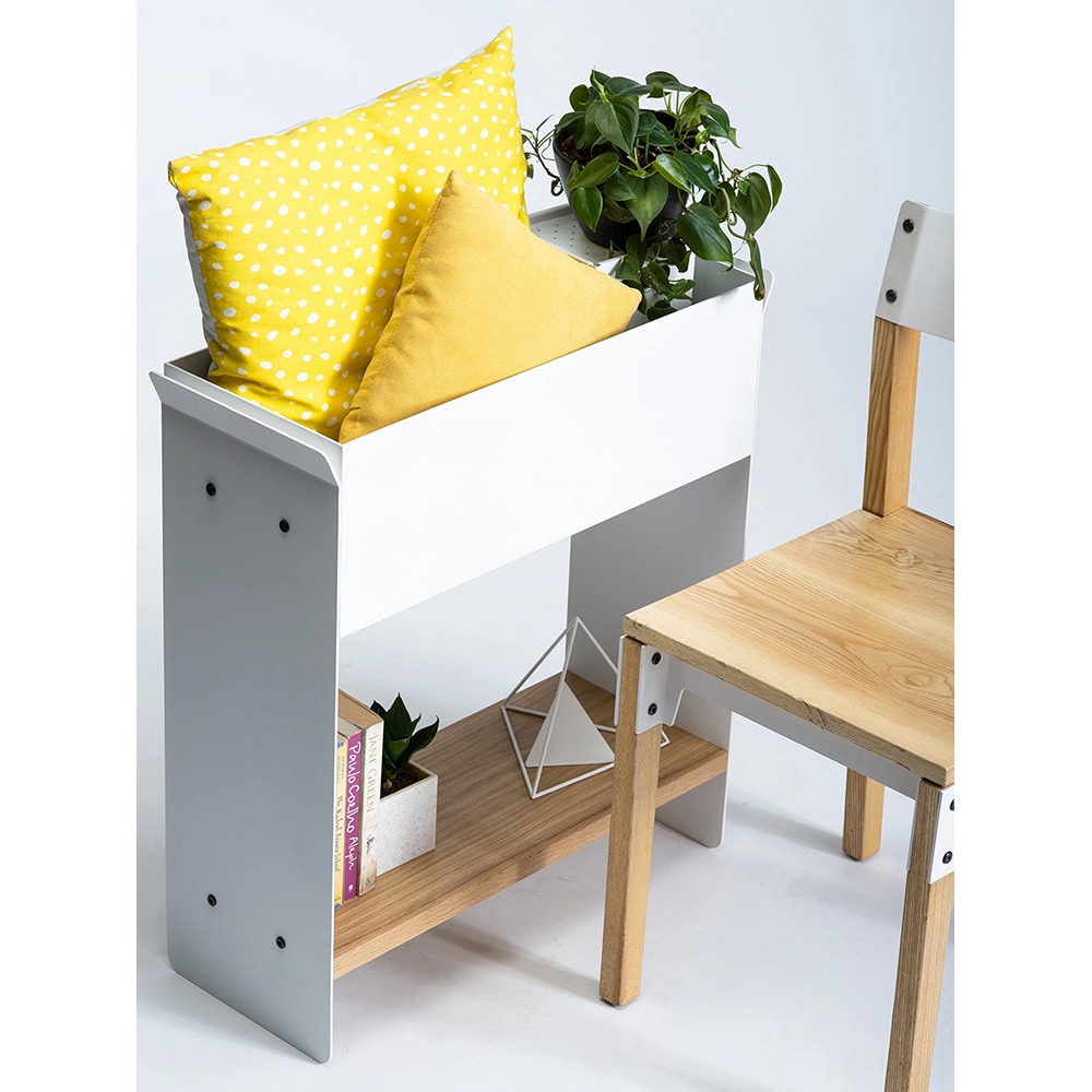 Unitate depozitare cu suport ghiveci flori SPIN Fliss, 68 x 25 x 71 cm, alb