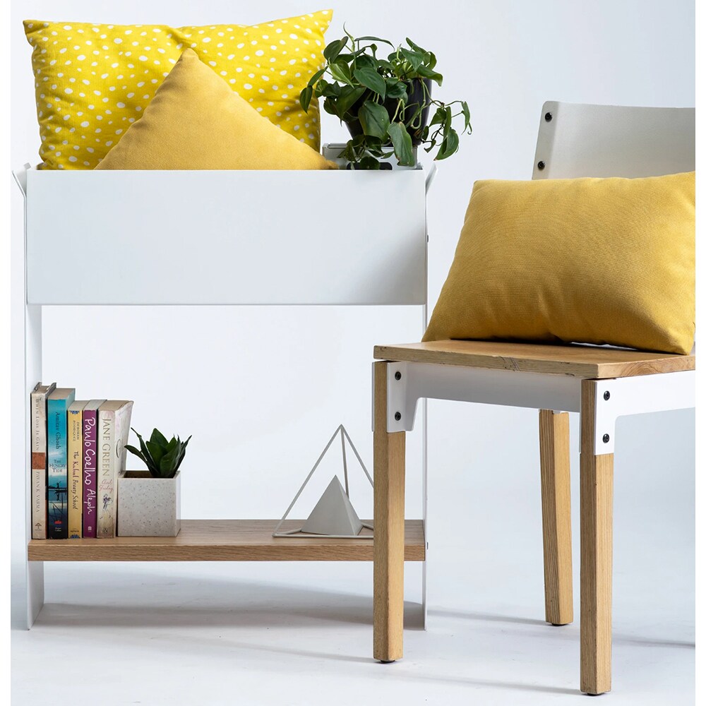 Unitate depozitare cu suport ghiveci flori SPIN Fliss, 68 x 25 x 71 cm, alb