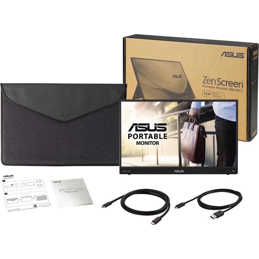 Monitor portabil LED IPS ASUS ZenScreen MB16ACV, 15.6", Full HD, 60Hz, Flicker-Free, USB-C, negru