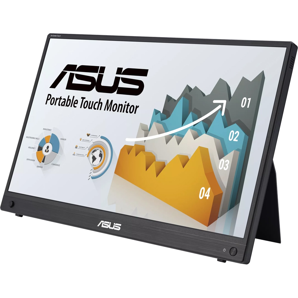 Monitor portabil LED IPS ASUS ZenScreen Touch MB16AMTR, 15.6", Full HD, 60Hz, Flicker Free, Boxe, Acumulator, negru