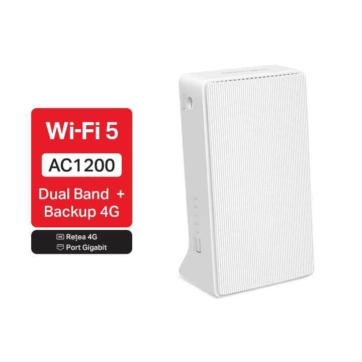 Router Wireless Gigabit MERCUSYS MB230-4G AC1200, Wi-Fi 5, Dual-Band 300 + 867 Mbps, 4G LTE Nano SIM, alb