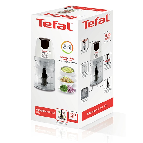Mini tocator TEFAL Masterchop XL MB450B38, 0.5l, 500W, 1 treapta viteza, alb-negru