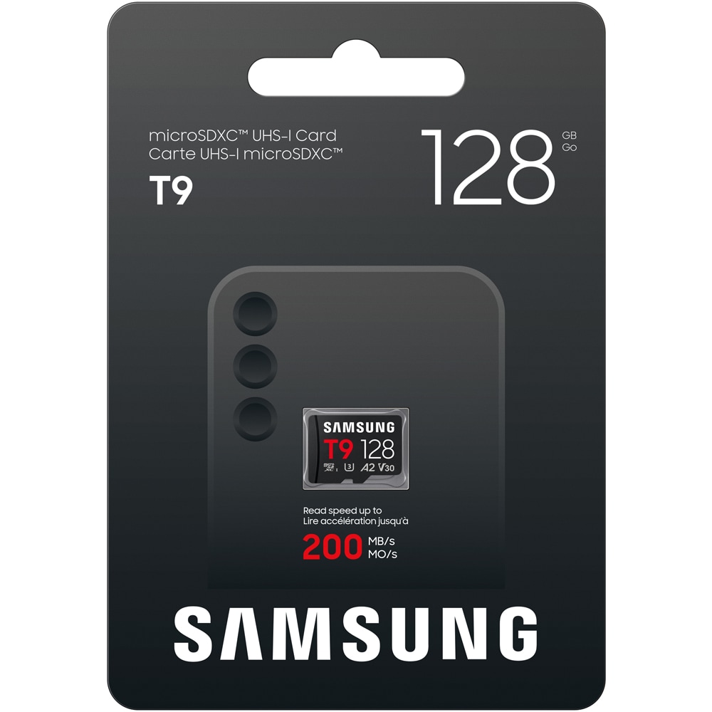 Card de memorie SAMSUNG T9, microSDXC, 128GB, 200MB/s, clasa U3, V30, A2