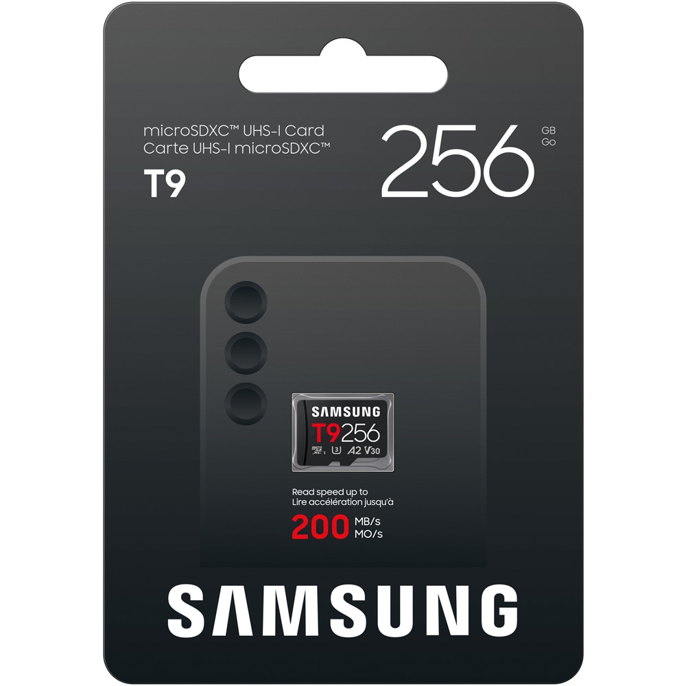 Card de memorie SAMSUNG T9, microSDXC, 256GB, 200MB/s, clasa U3, V30, A2