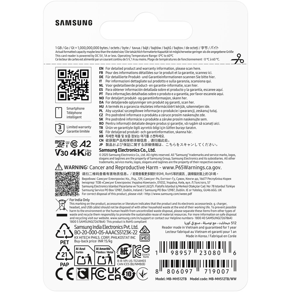 Card de memorie SAMSUNG T9, microSDXC, 512GB,200MB/s, clasa U3, V30, A2, adaptor