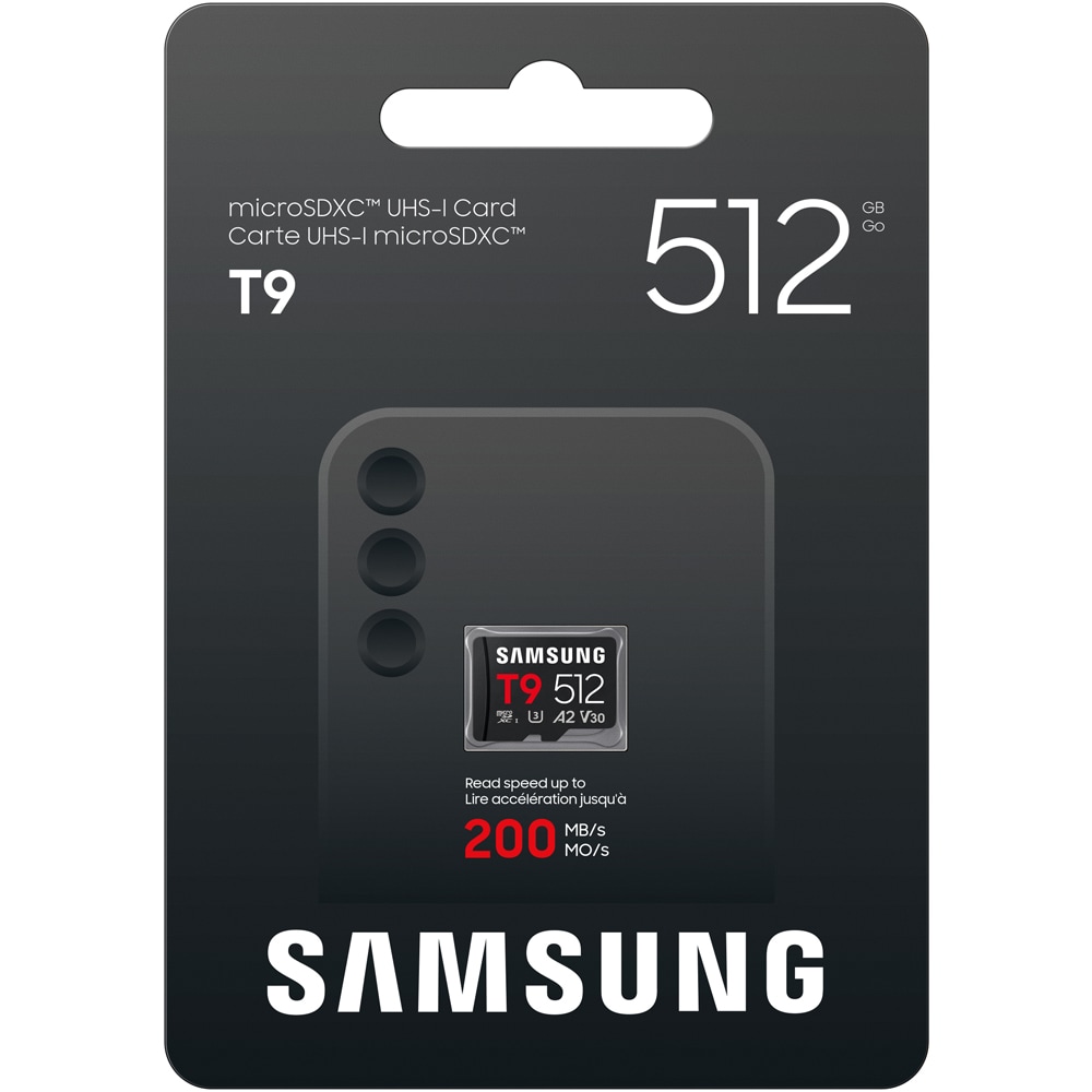 Card de memorie SAMSUNG T9, microSDXC, 512GB, 200MB/s, clasa U3, V30, A2