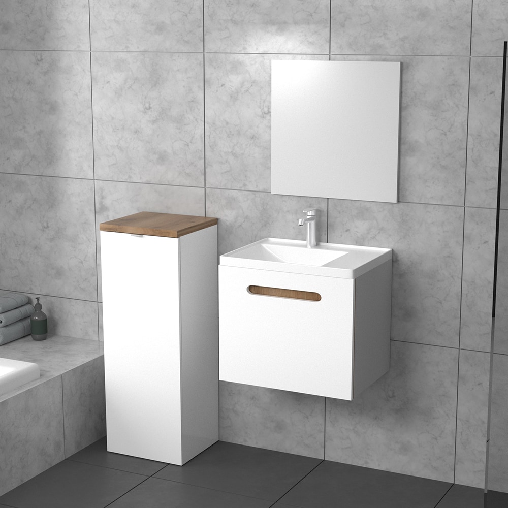 Dulap baie cu cos de rufe Woodart Bari, 40 x 35 x 105 cm, alb-maro inchis