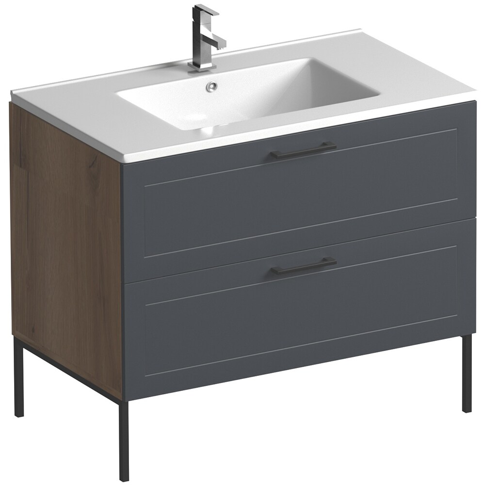 Set masca si lavoar Woodart Caixo, 85 x 46 x 50 cm, antracit-maro inchis