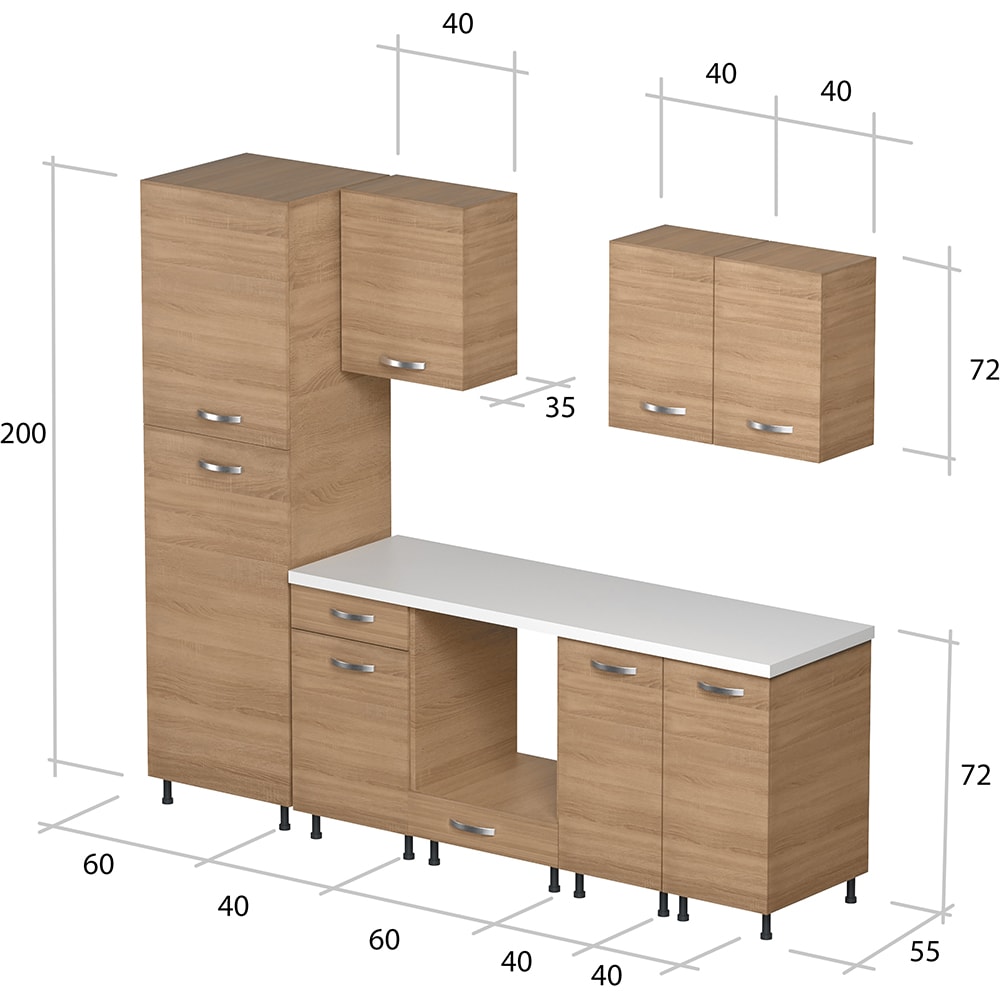 Mobila bucatarie Franci, sonoma, 240 x 55 x 200 cm