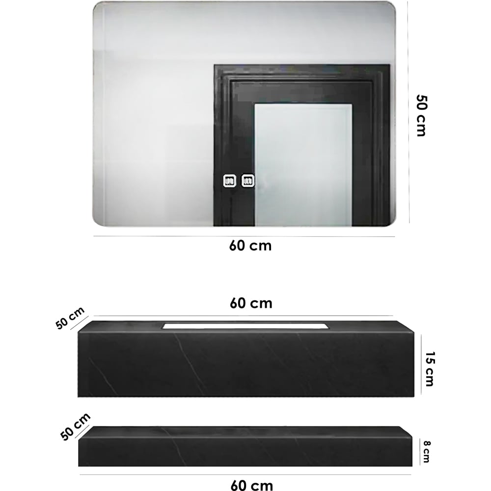 Set mobilier baie SANDONNA Lumi, 60 x 50 x 15 cm, negru