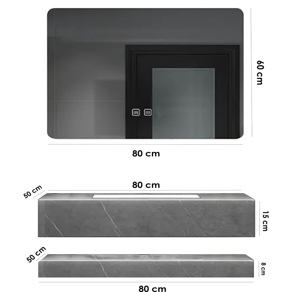 Set mobilier baie SANDONNA Lumi, 80 x 50 x 15 cm, gri