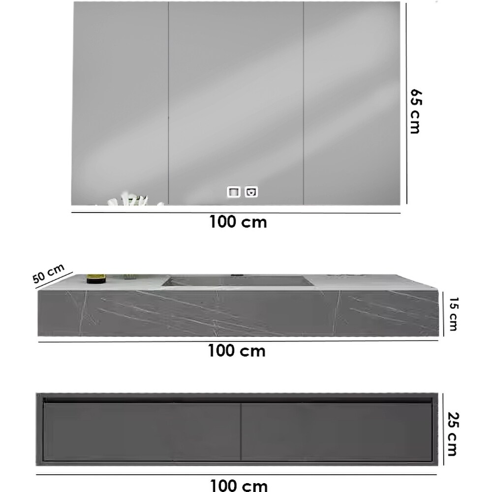 Set mobilier baie SANDONNA Nova, 100 x 50 x 15 cm, gri