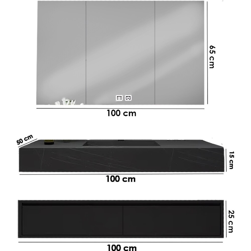 Set mobilier baie SANDONNA Nova, 100 x 50 x 15 cm, negru