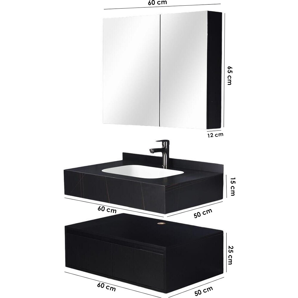 Set mobilier baie SANDONNA Nova, 60 x 50 x 15 cm, negru