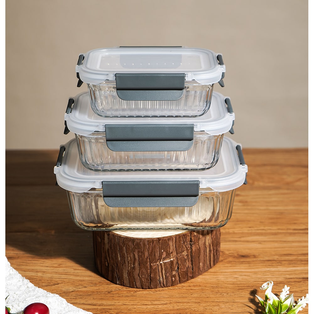 Set caserole MYRIA MC4058, 3 piese, 0.37- 1.05l, sticla, transparent