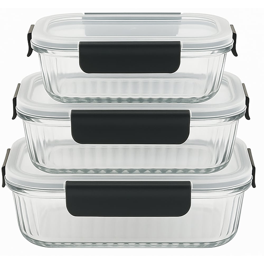 Set caserole MYRIA MC4058, 3 piese, 0.37- 1.05l, sticla, transparent