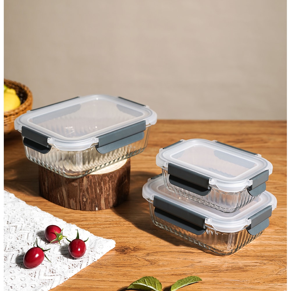 Set caserole MYRIA MC4058, 3 piese, 0.37- 1.05l, sticla, transparent