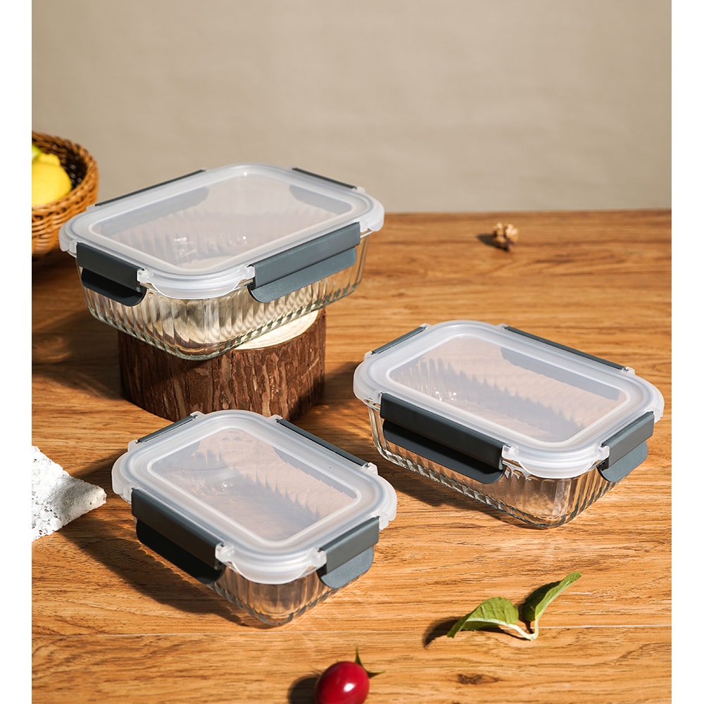 Set caserole MYRIA MC4058, 3 piese, 0.37- 1.05l, sticla, transparent