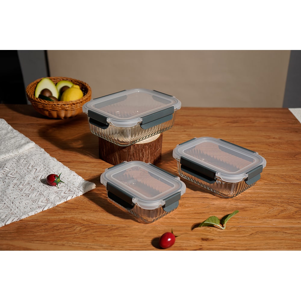 Set caserole MYRIA MC4058, 3 piese, 0.37- 1.05l, sticla, transparent