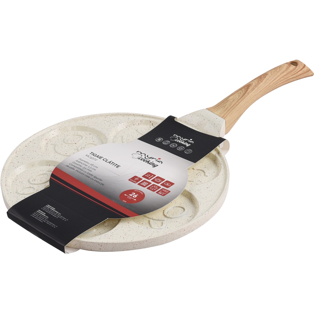 Tigaie clatite MYRIA MC4072, 26 cm, aluminiu, 7 forme emoji, bej