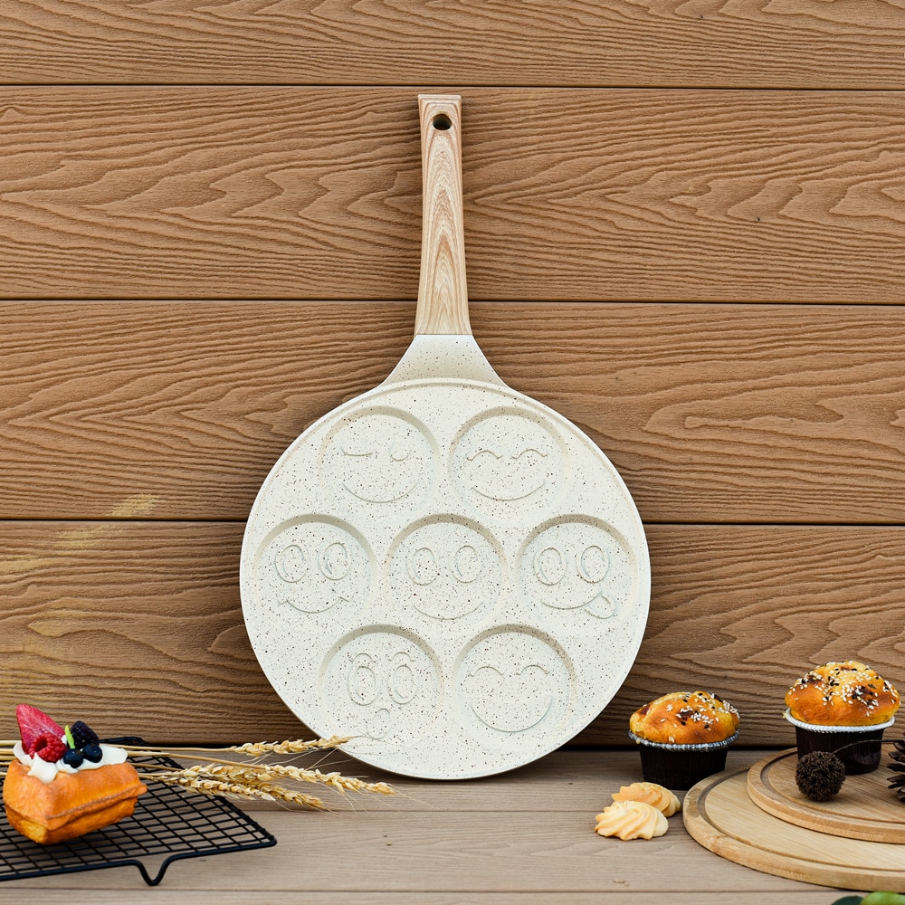 Tigaie clatite MYRIA MC4072, 26 cm, aluminiu, 7 forme emoji, bej