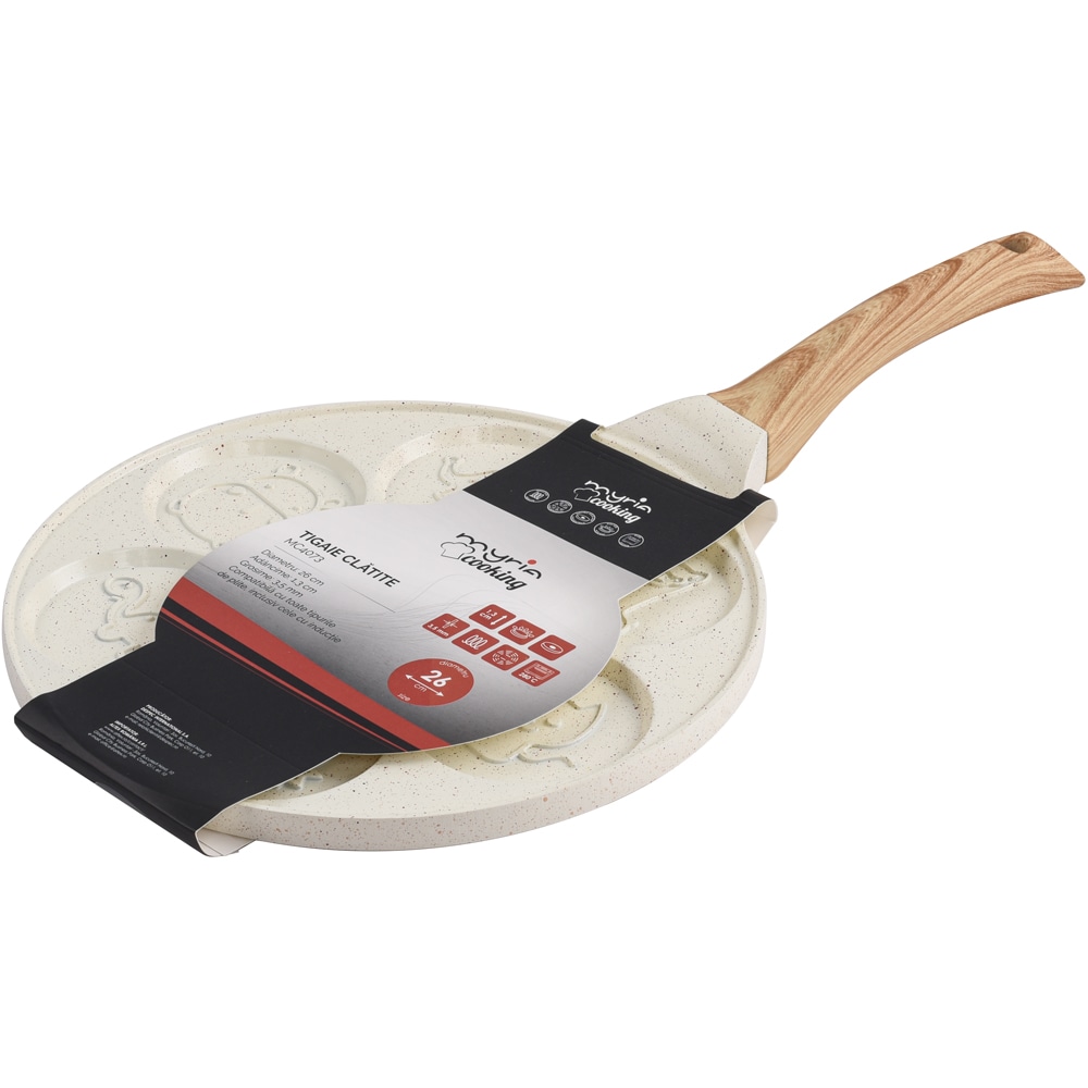 Tigaie clatite MYRIA MC4073, aluminiu, 26cm, 7 forme animalute, bej