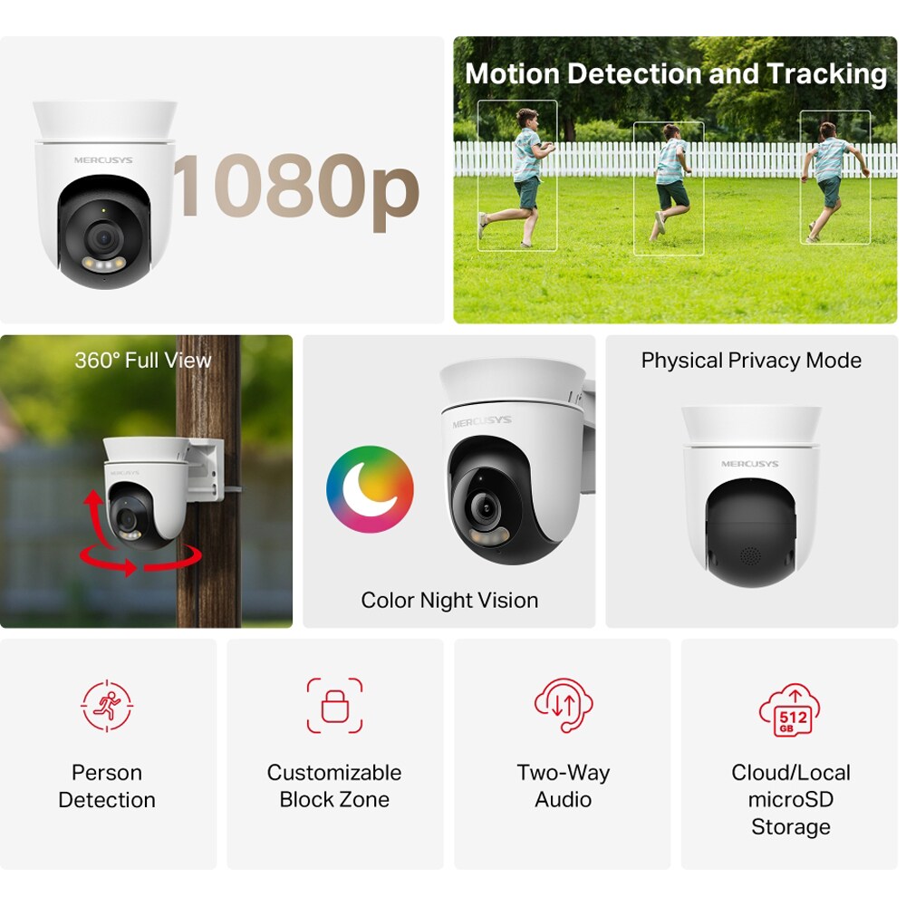 Camera IP Wireless MERCUSYS MC500, 1080p, IR, NightVision, alb