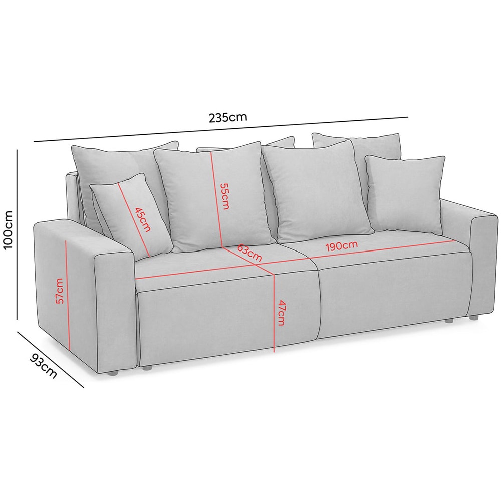 Canapea extensibila Livigno, 3 locuri, 235 x 93 x 100 cm, gri
