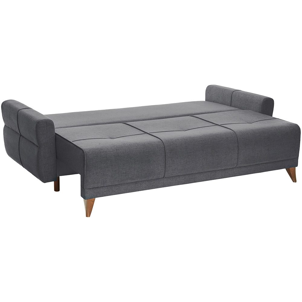 Canapea extensibila Larin, 3 locuri, lada depozitare, 220 x 100 x 90 cm, gri inchis