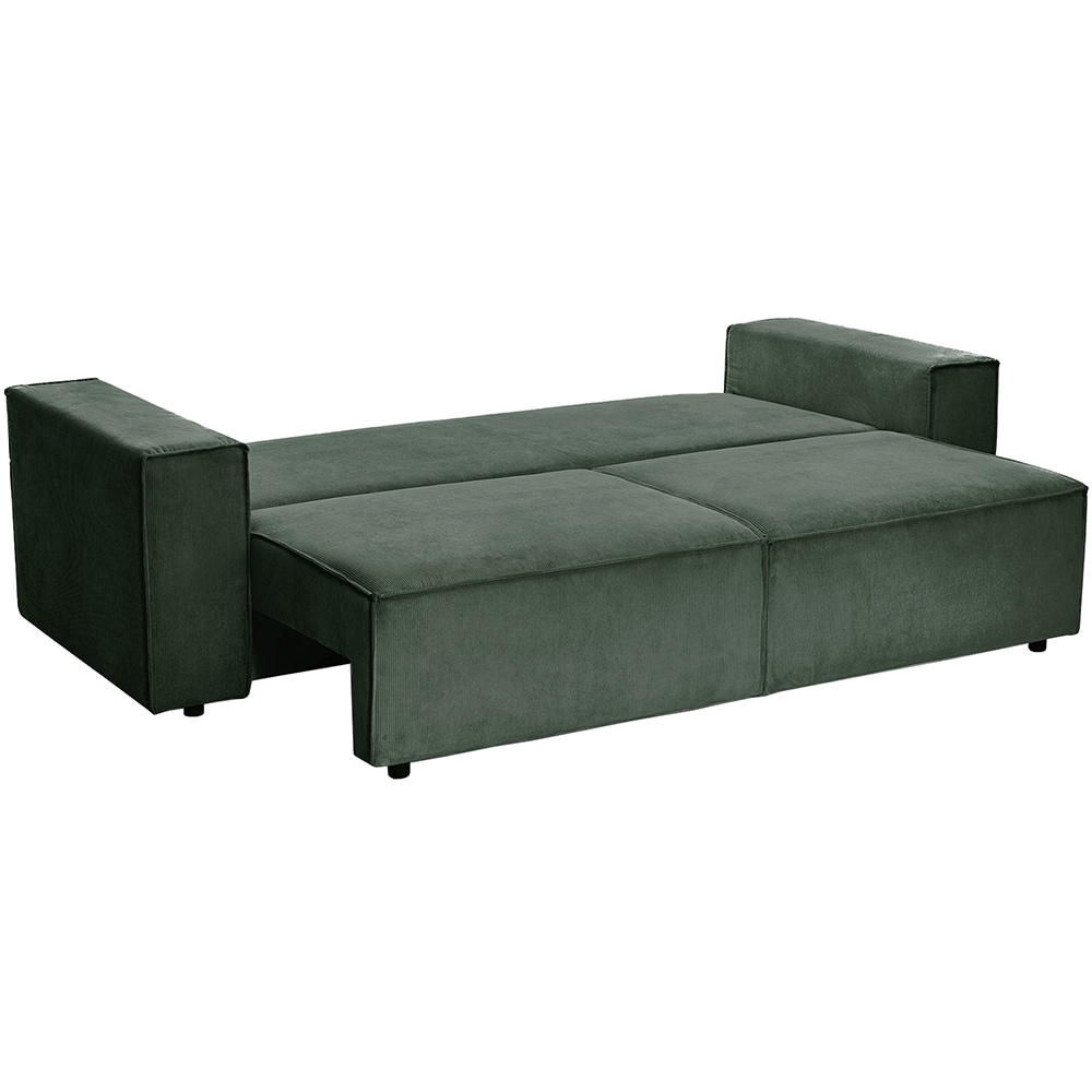 Canapea extensibila Cloud, 3 locuri, lada depozitare, 240 x 85 x 87 cm, verde inchis