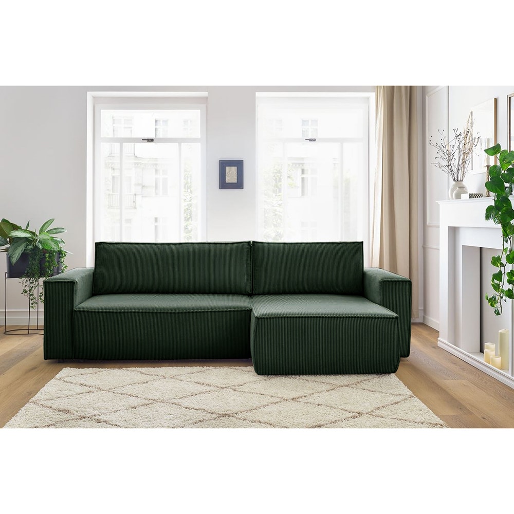 Coltar extensibil Cloud, 3 locuri, lada depozitare, 275 x 85 x 145 cm, verde inchis