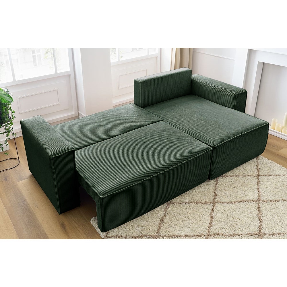 Coltar extensibil Cloud, 3 locuri, lada depozitare, 275 x 85 x 145 cm, verde inchis