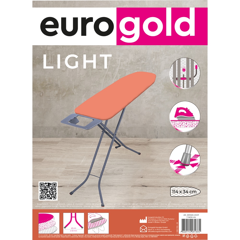 Masa de calcat EUROGOLD 21334A, husa bumbac, diverse culori