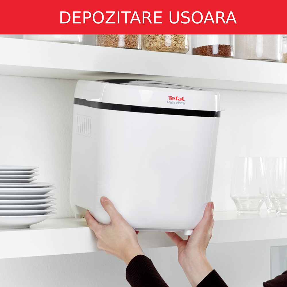 Masina de copt paine TEFAL Pain Dore PF210138, 1kg, 12 programe, 720W, alb-negru