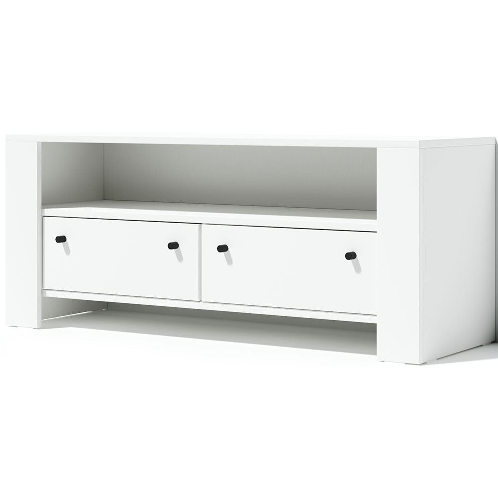 Comoda TV Belford, frasin alb, 120.5 x 50 x 42.5 cm